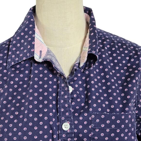 L.L. Bean Navy and Pink Polka Dot Button Down Shirt - Picture 2 of 6